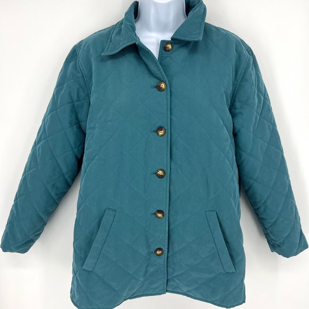 ORVIS Womens Blue Green Quilted Barn Coat Size MP Lined